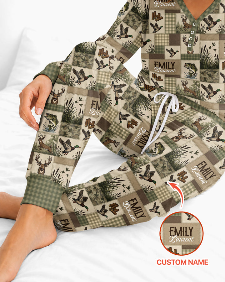 Personalized Hunting Patchwork Bamboo Women Pajama Set