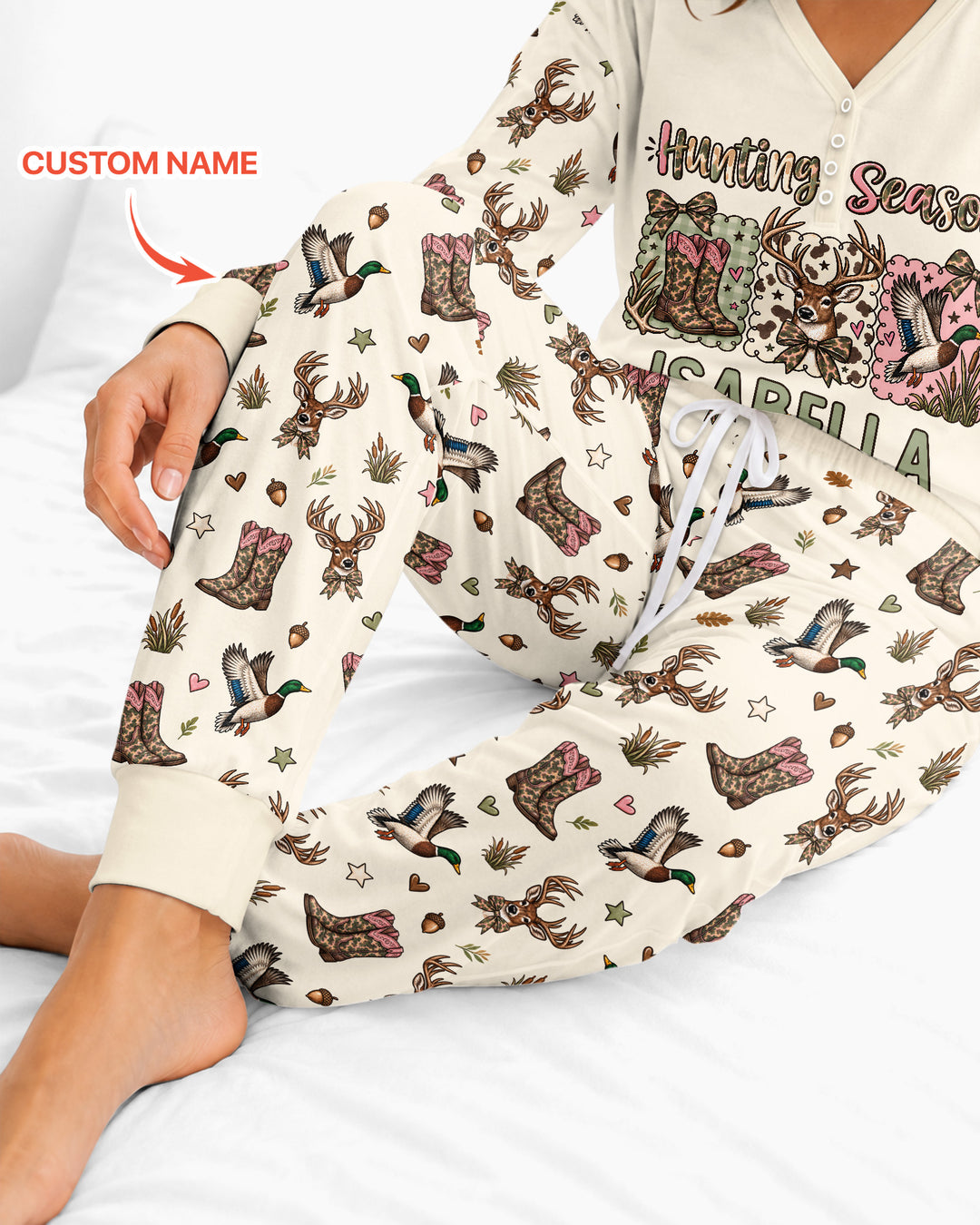 Custom Name Preppy Camo Bow Bamboo Women Pajama Set