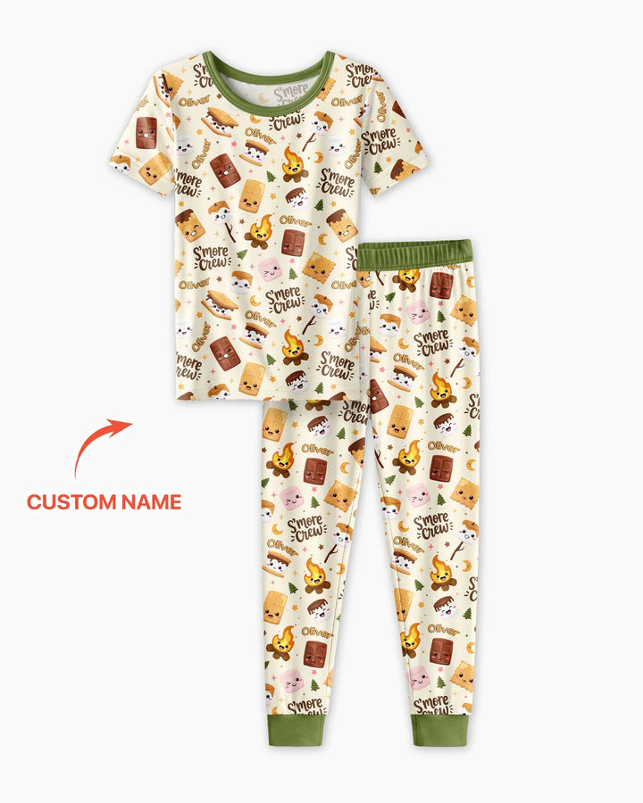 Custom Name Kawaii S'more Crew Family Matching Bamboo Two Piece Short Sleeve Pajama Set