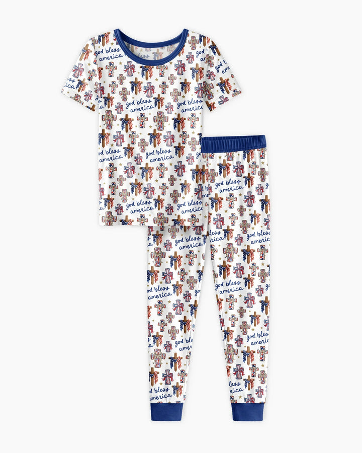 God Bless America Family Matching Bamboo Two Piece Short Sleeve Pajama Set