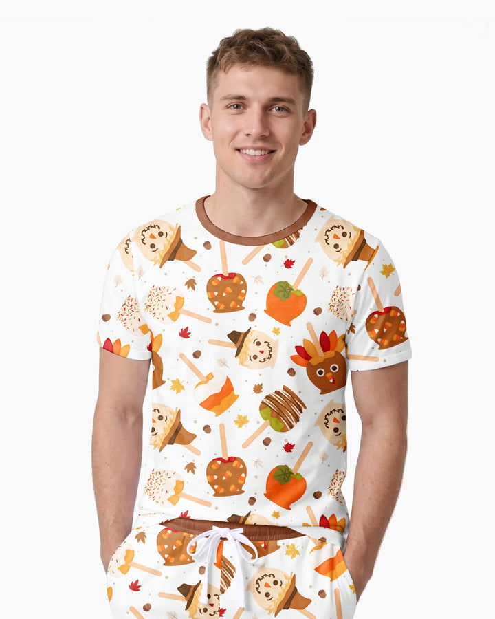 Fall Caramel Apple Family Matching Bamboo Men Short Sleeve Short Pajama Set