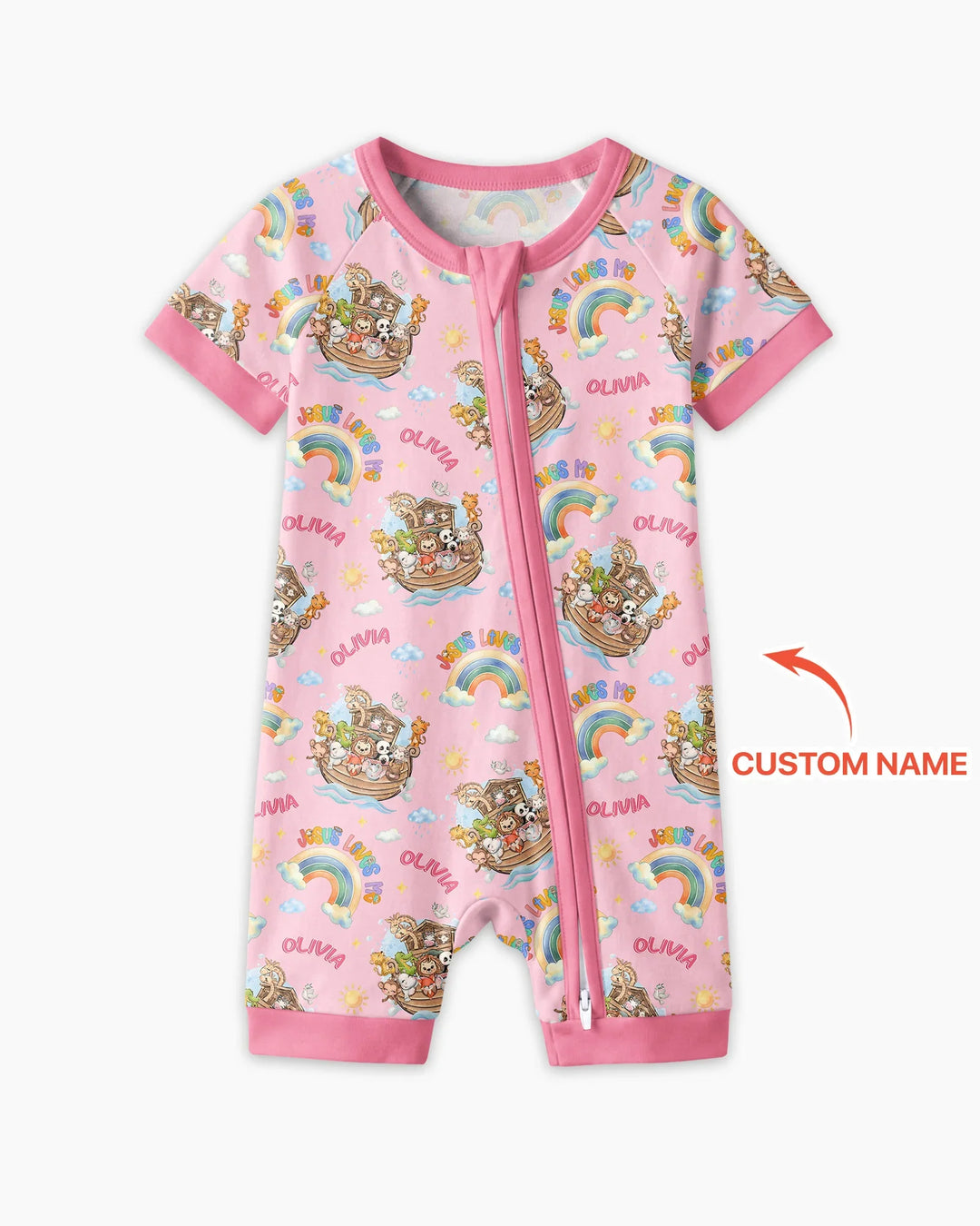 Custom Name Jesus Loves Me Noah's Ark Bamboo Shorty Zippy