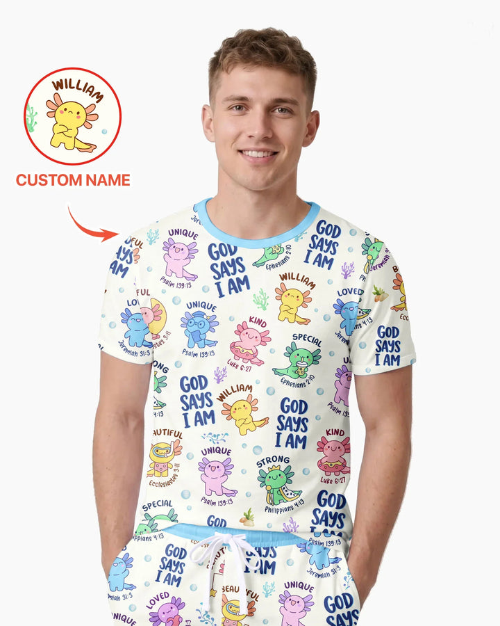 Axolotl God Says I Am Custom Name Bamboo Men Short Sleeve Short Pajama Set