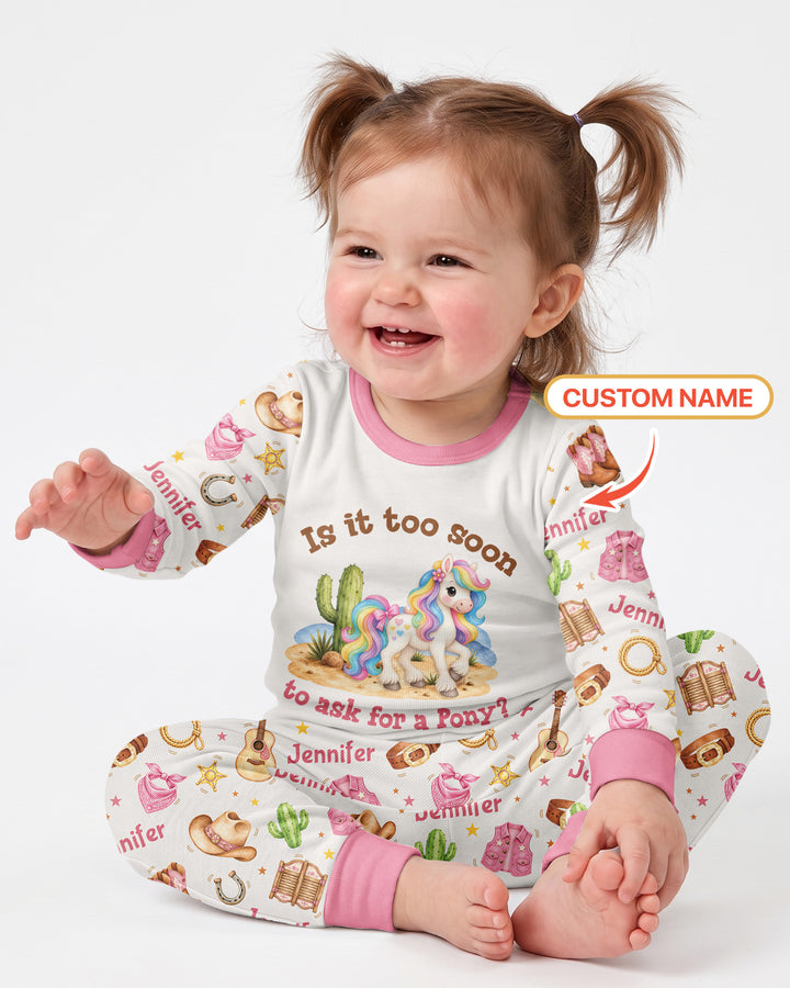 Is It Too Soon To Ask For A Pony Custom Name Bamboo Two Piece Long Sleeve Pajama Set