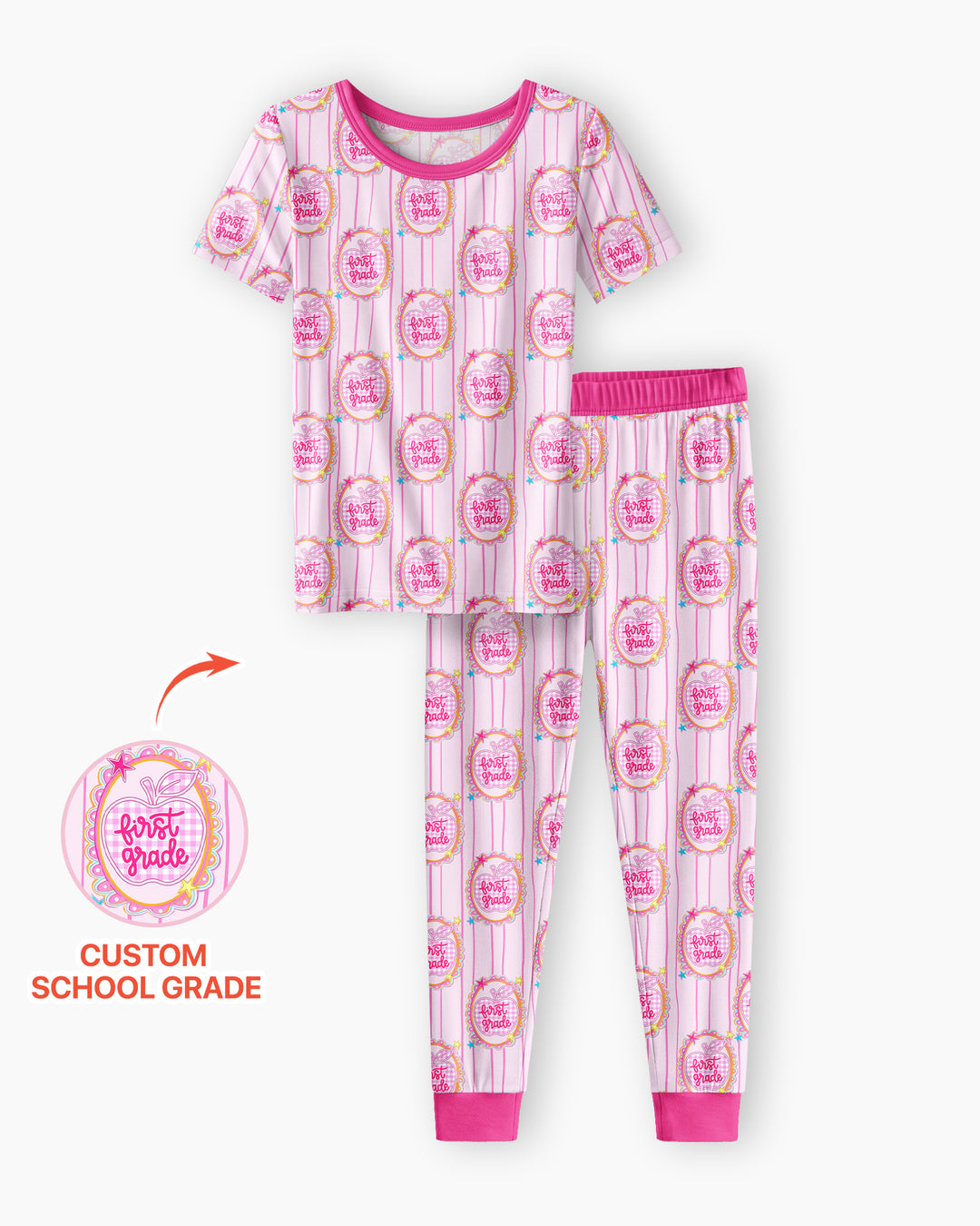 Custom Grade School Sweetie Bamboo Two Piece Short Sleeve Pajama Set