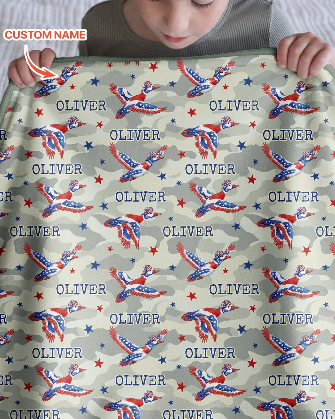 Custom Name America Mallard Duck Family Matching Bamboo Blanket