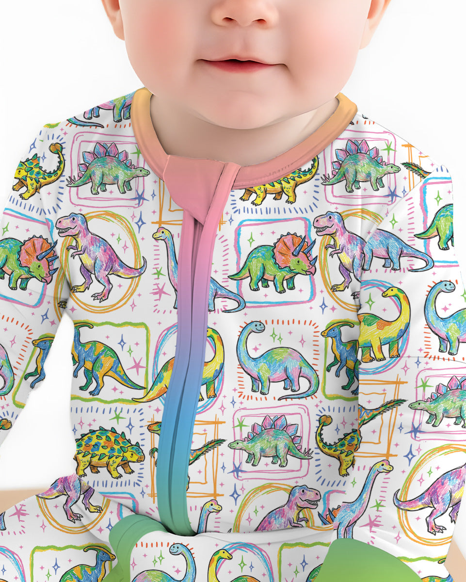 Dinosaur Colorful Stamps Bamboo Convertible Zippy