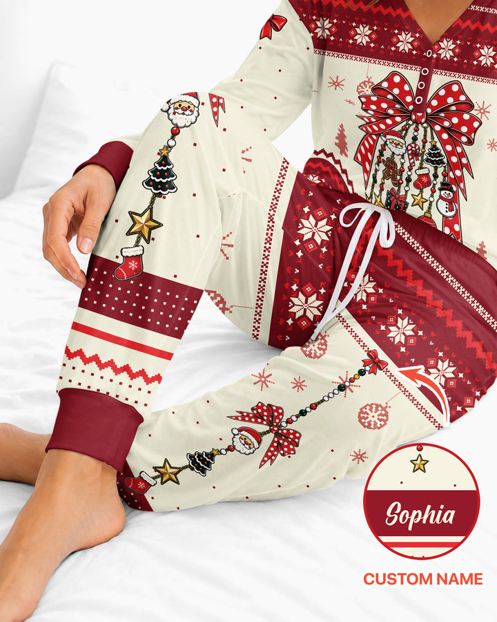 Custom Name Christmas Charm Bamboo Women Pajama Set
