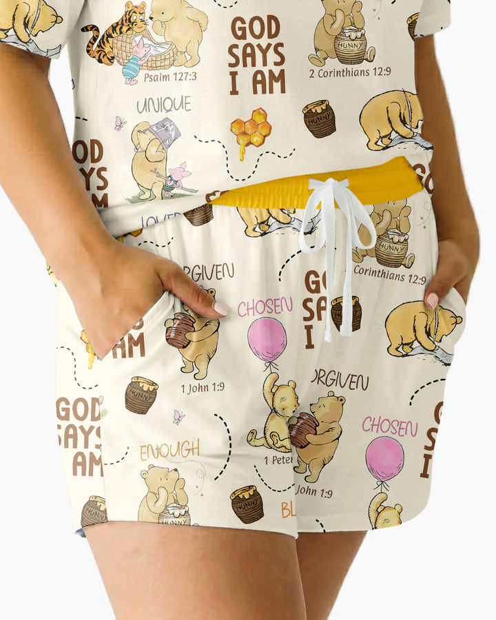 God Says I Am – Little Blessings Bamboo Women Short Sleeve Short Pajama Set