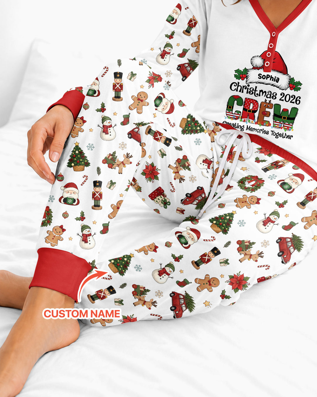 Custom Name Christmas 2026 Crew Bamboo Women Pajama Set