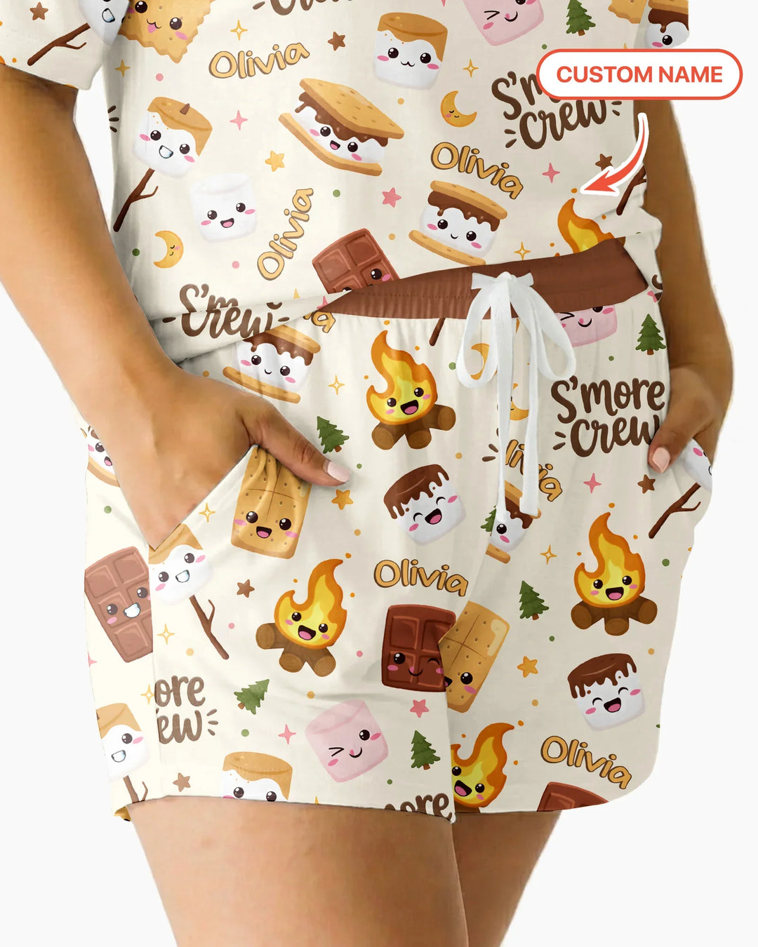 Custom Name Kawaii S'more Crew Family Matching Bamboo Women Short Sleeve Short Pajama Set