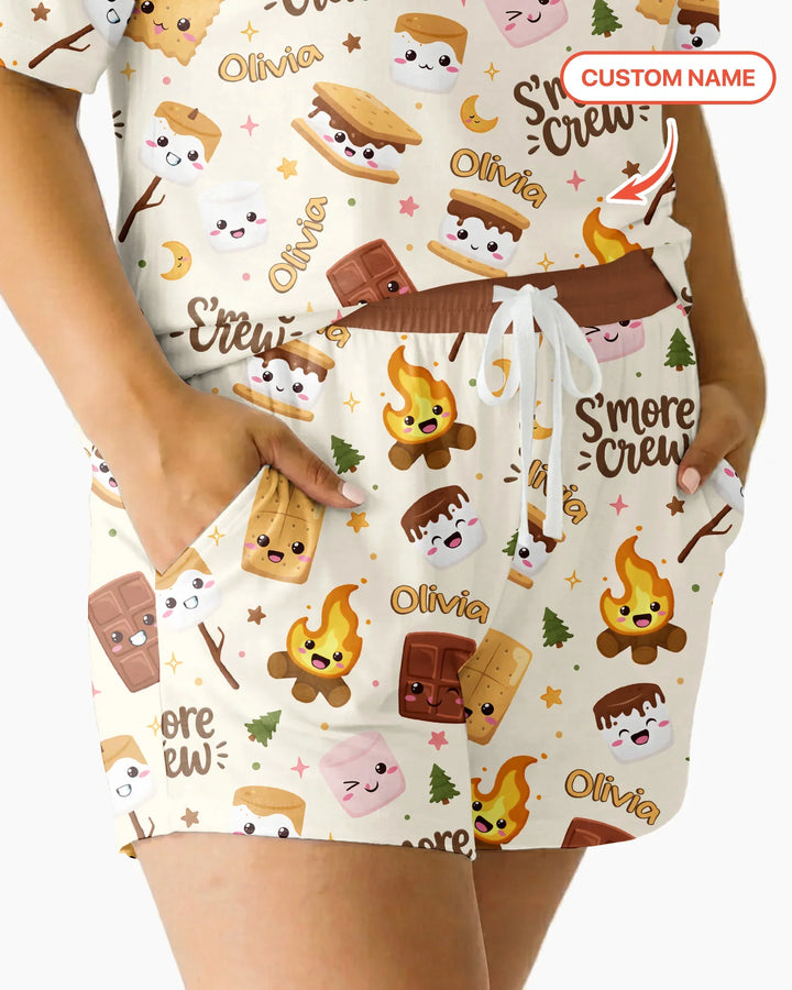 Custom Name Kawaii S'more Crew Family Matching Bamboo Women Short Sleeve Short Pajama Set