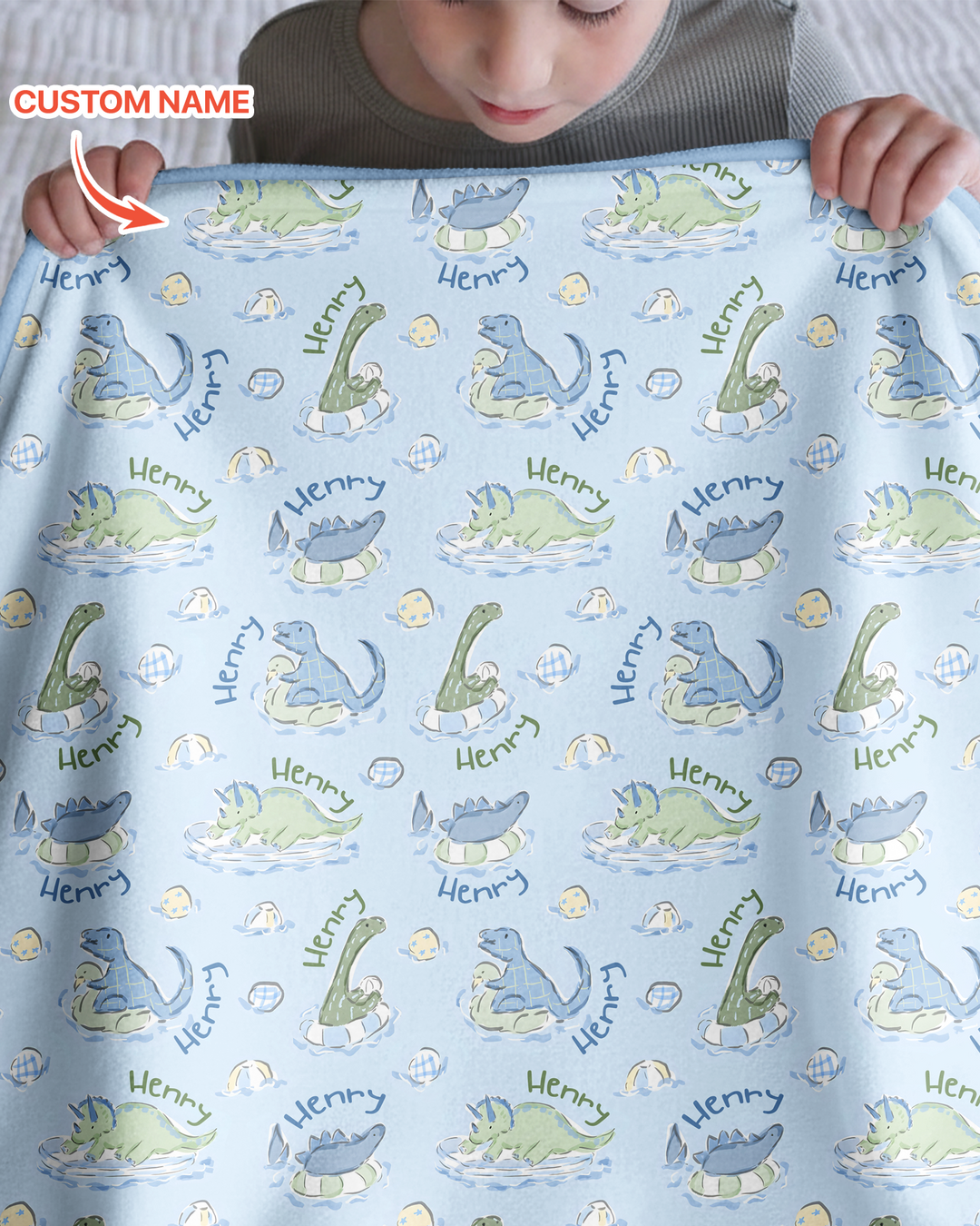 Dinos Swimming Custom Name Bamboo Blanket