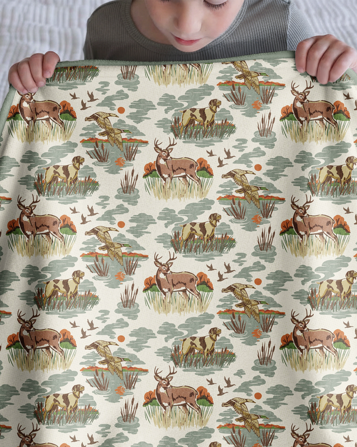 Vintage Hunting Season Daddy& Me Matching Bamboo Blanket