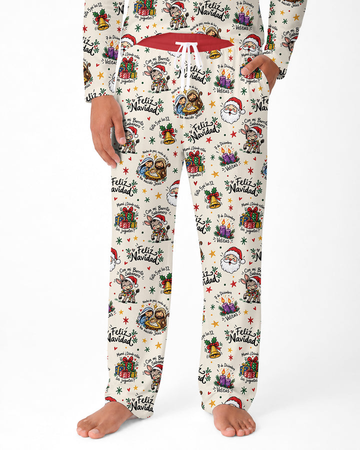 Whimsical Feliz Navidad Christmas Bamboo Men's Pajama Set