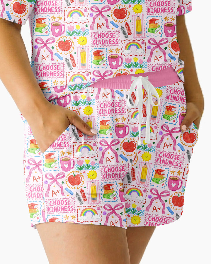 Kindness School Girl Bamboo Women Short Sleeve Short Pajama Set