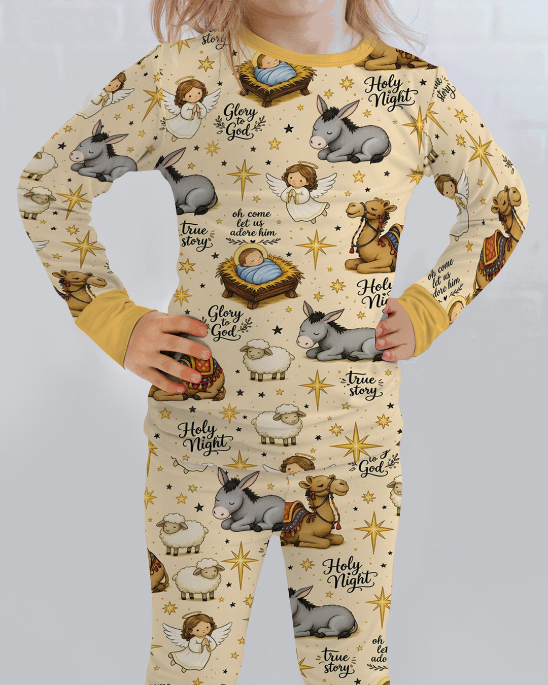 Nativity Christmas Holy Night Bamboo Two Piece Long Sleeve Pajama Set