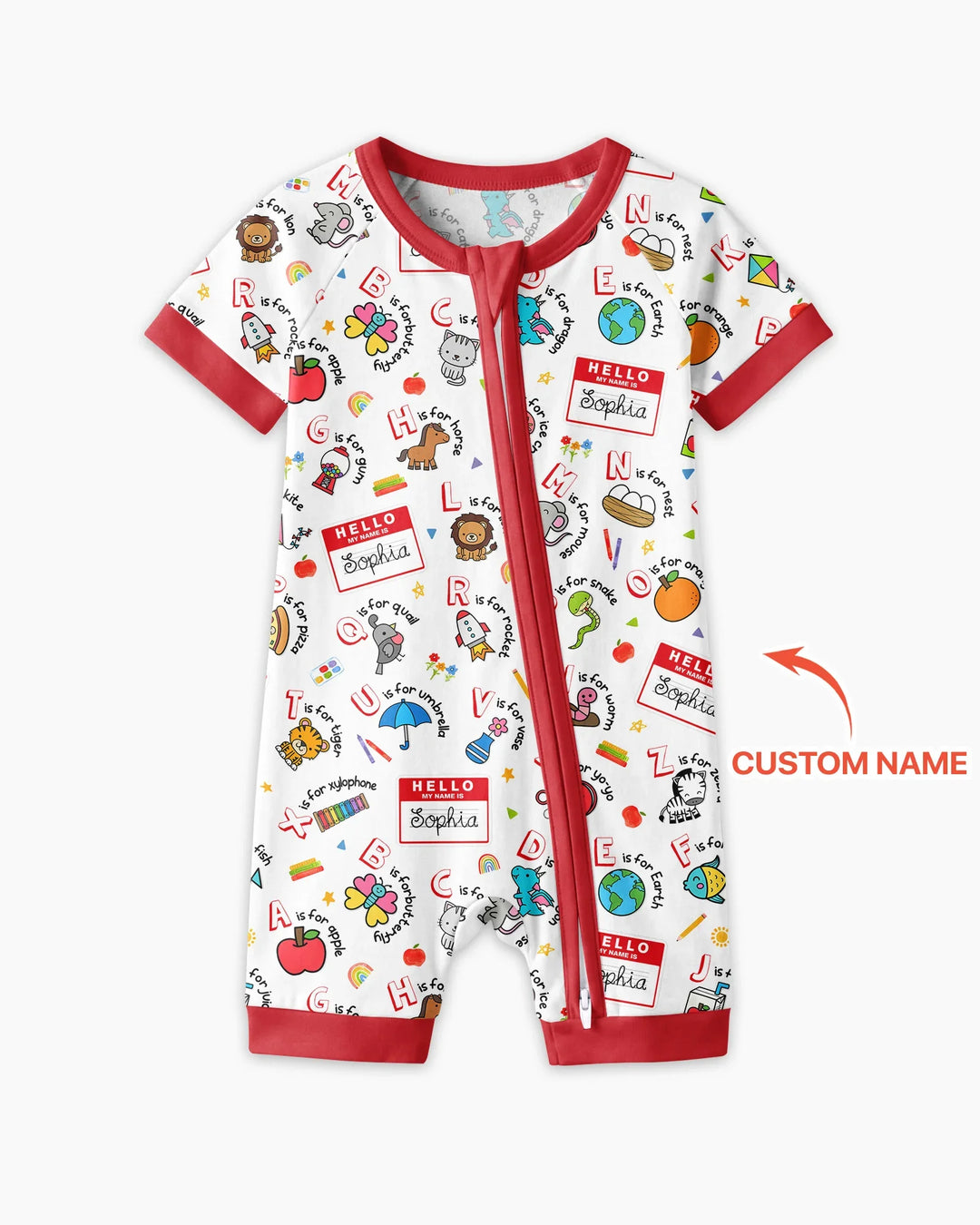 Custom Name Hello School ABCs Bamboo Shorty Zippy