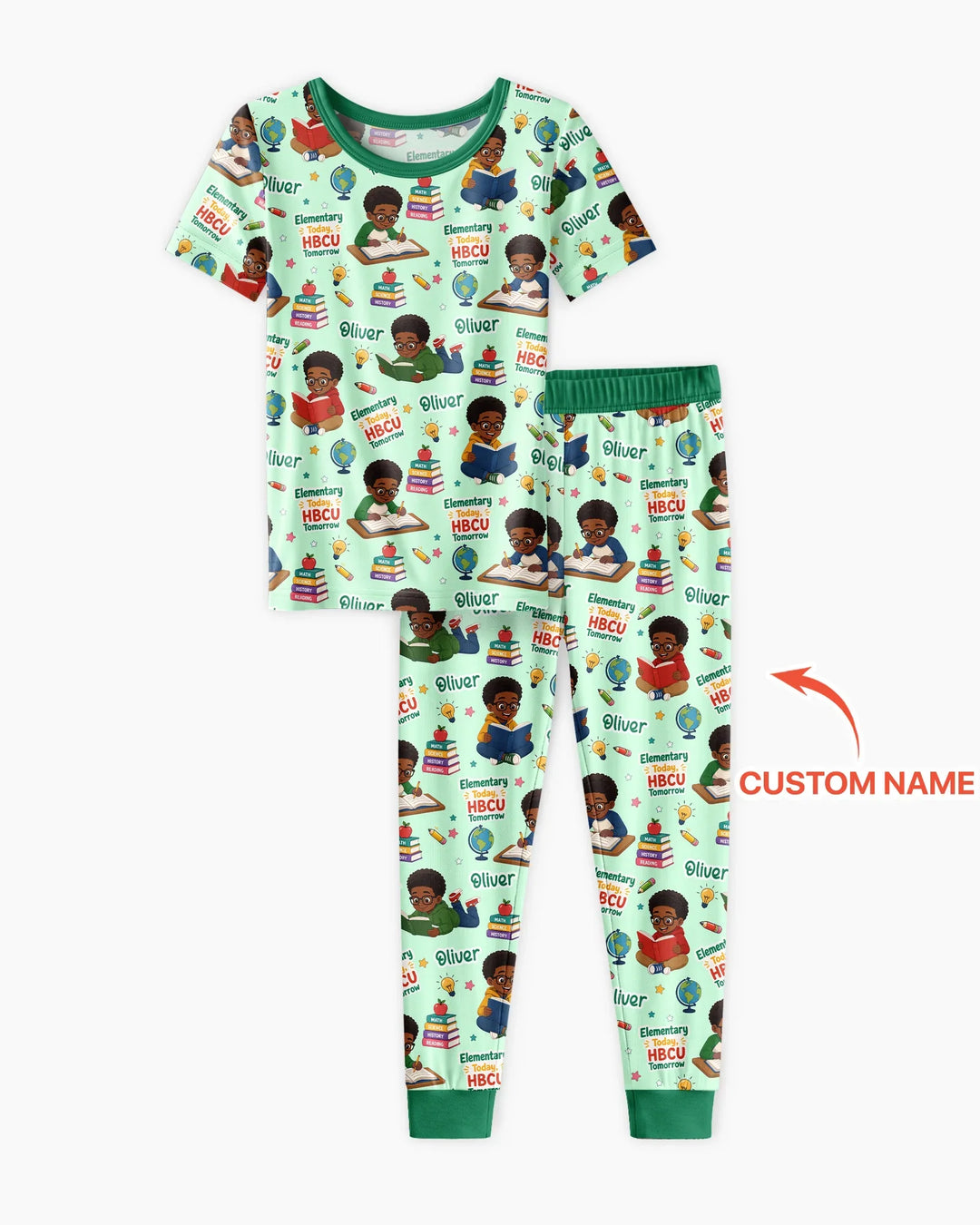 Custom Name Elementary Today HBCU Tomorrow Bamboo Two Piece Short Sleeve Pajama Set