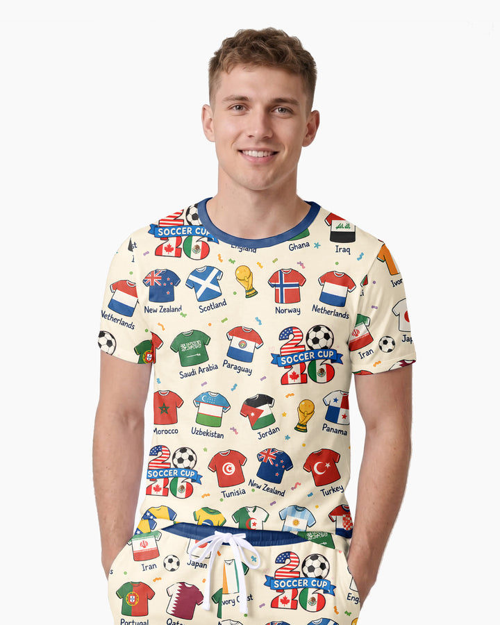 2026 Soccer World Jersey Flag Family Matching Bamboo Men Short Sleeve Short Pajama Set