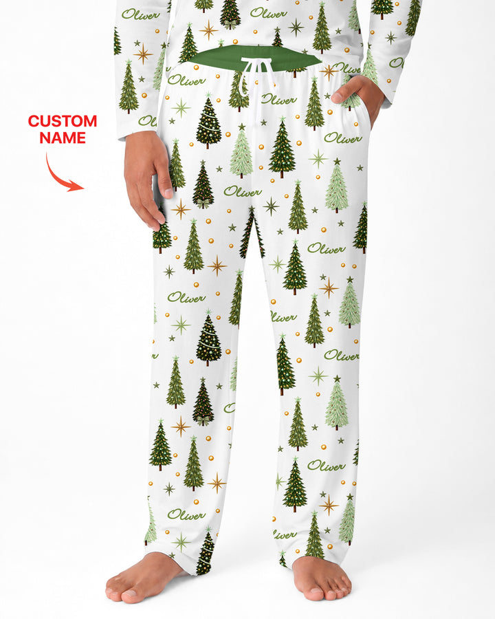 Custom Name Merry Christmas Tree Bamboo Men's Pajama Set