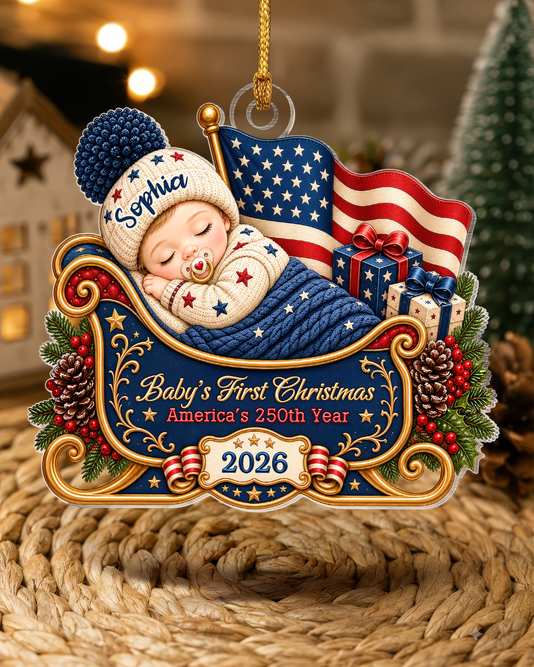 Personalized First Christmas 250th Anniversary Acrylic Ornament 2026