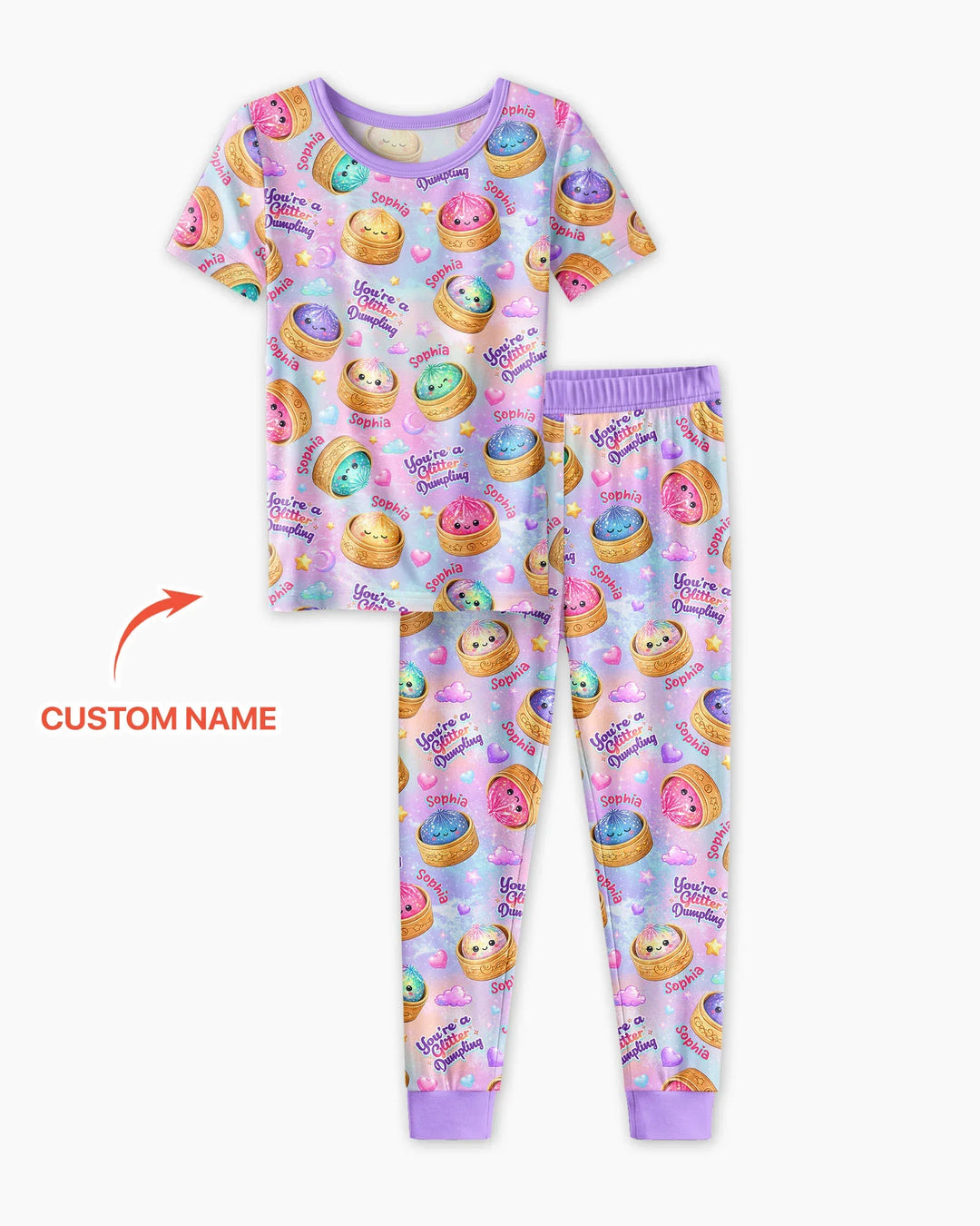 Custom Name You're A Glitter Dumpling Bamboo Two Piece Short Sleeve Pajama Set