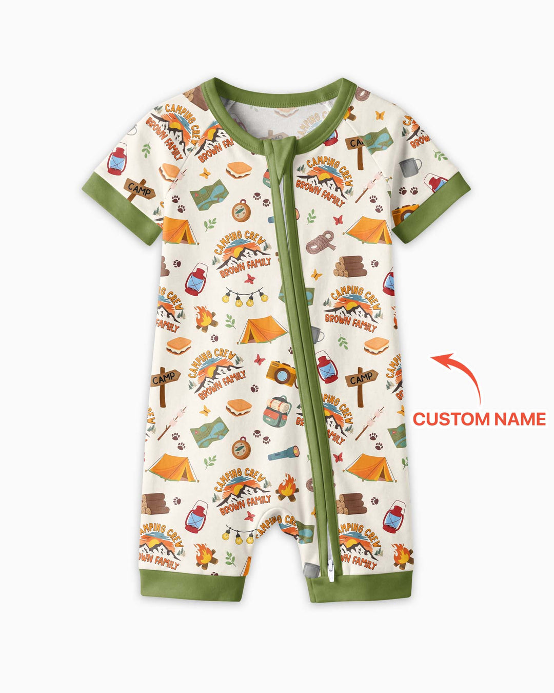 Custom Name Camping Crew Family Matching Bamboo Shorty Zippy