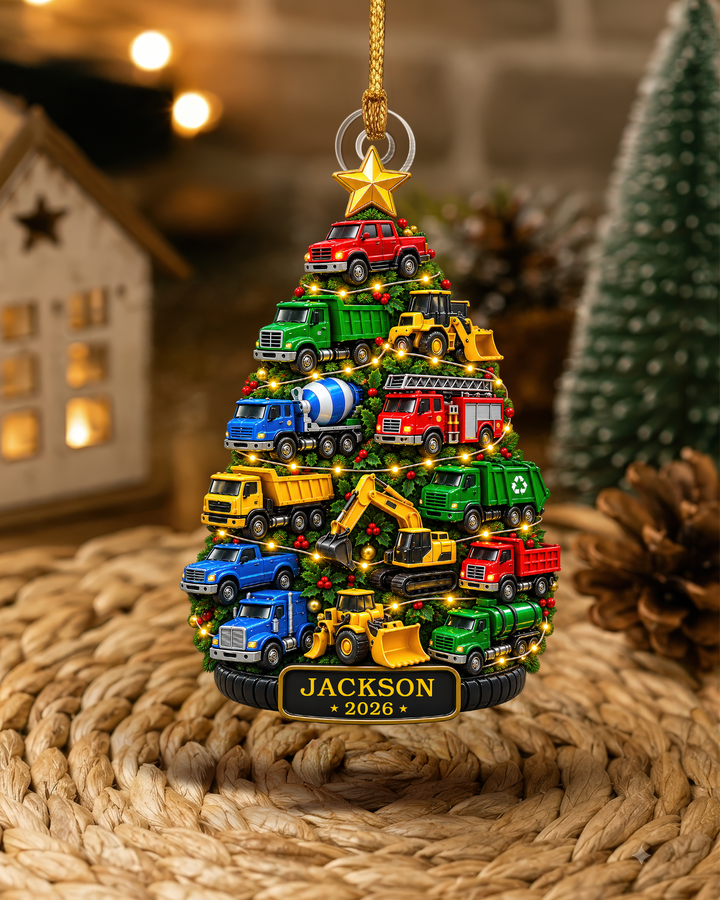 Christmas Construction Vehicles - Personalized Acrylic Ornament