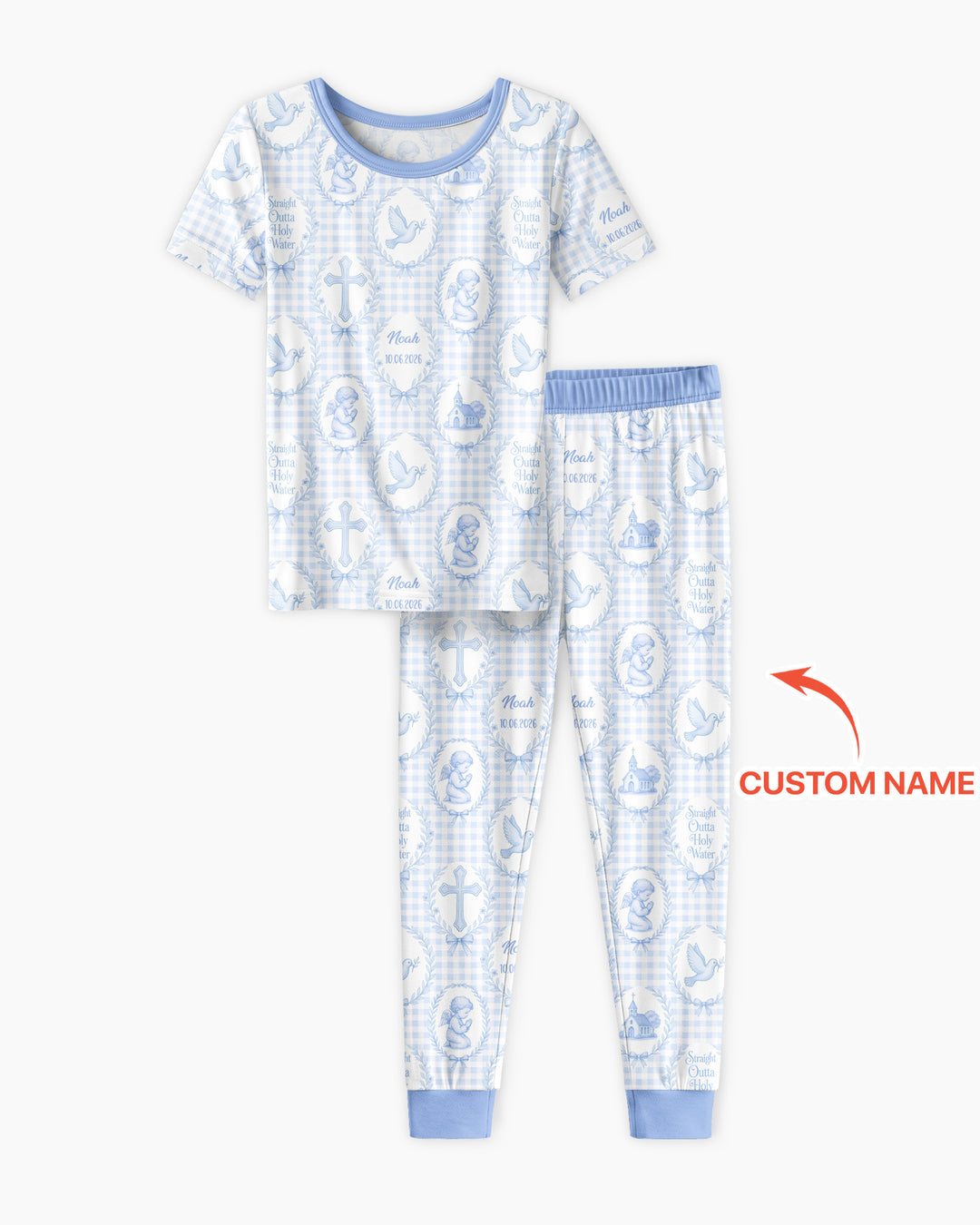 Custom Name Baptism Straight Outta Holy Water Bamboo Two Piece Short Sleeve Pajama Set