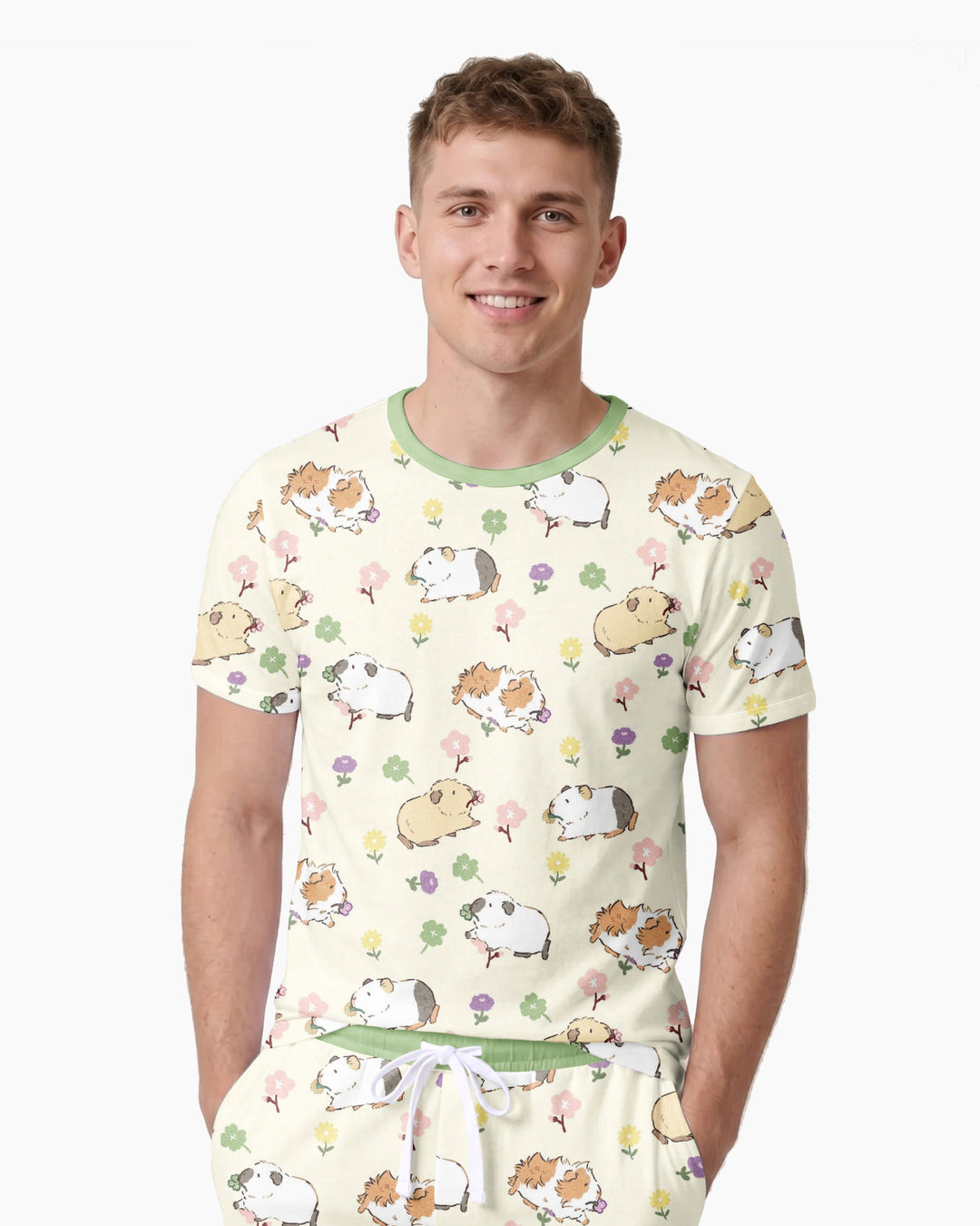 Guinea Pig Garden Bamboo Men Short Sleeve Short Pajama Set