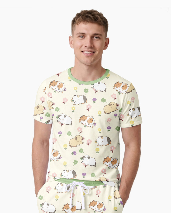 Guinea Pig Garden Bamboo Men Short Sleeve Short Pajama Set