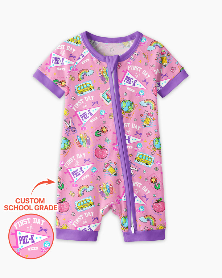 Custom Grade Girls School First Day Bamboo Shorty Zippy