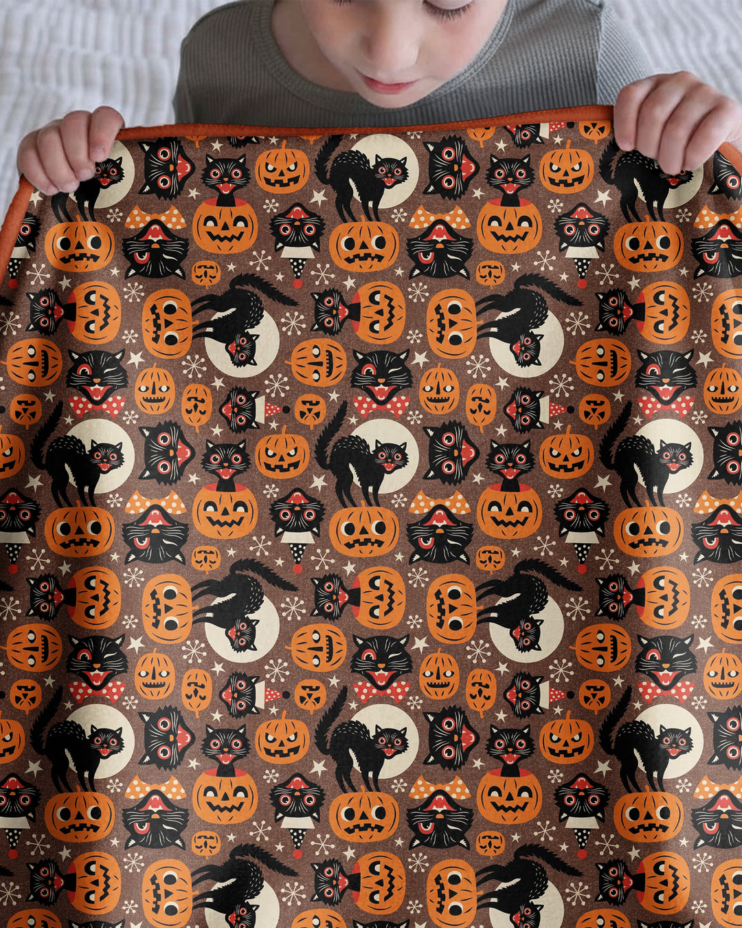Vintage Halloween Black Cat Pumpkin Bamboo Blanket