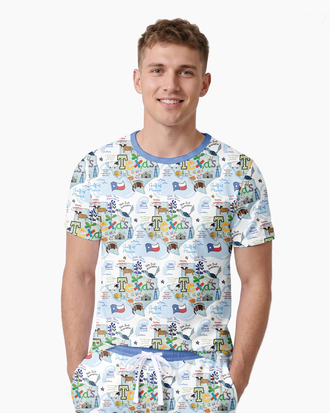 Texas Map Family Matching Bamboo Men Short Sleeve Short Pajama Set