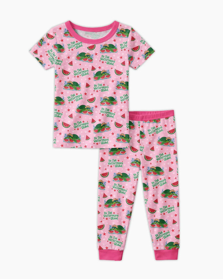 Watermelon Turtle Family Matching Bamboo Two Piece Short Sleeve Pajama Set