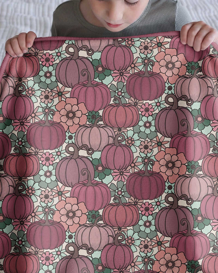 Retro Floral Pumpkin Patch Bamboo Blanket