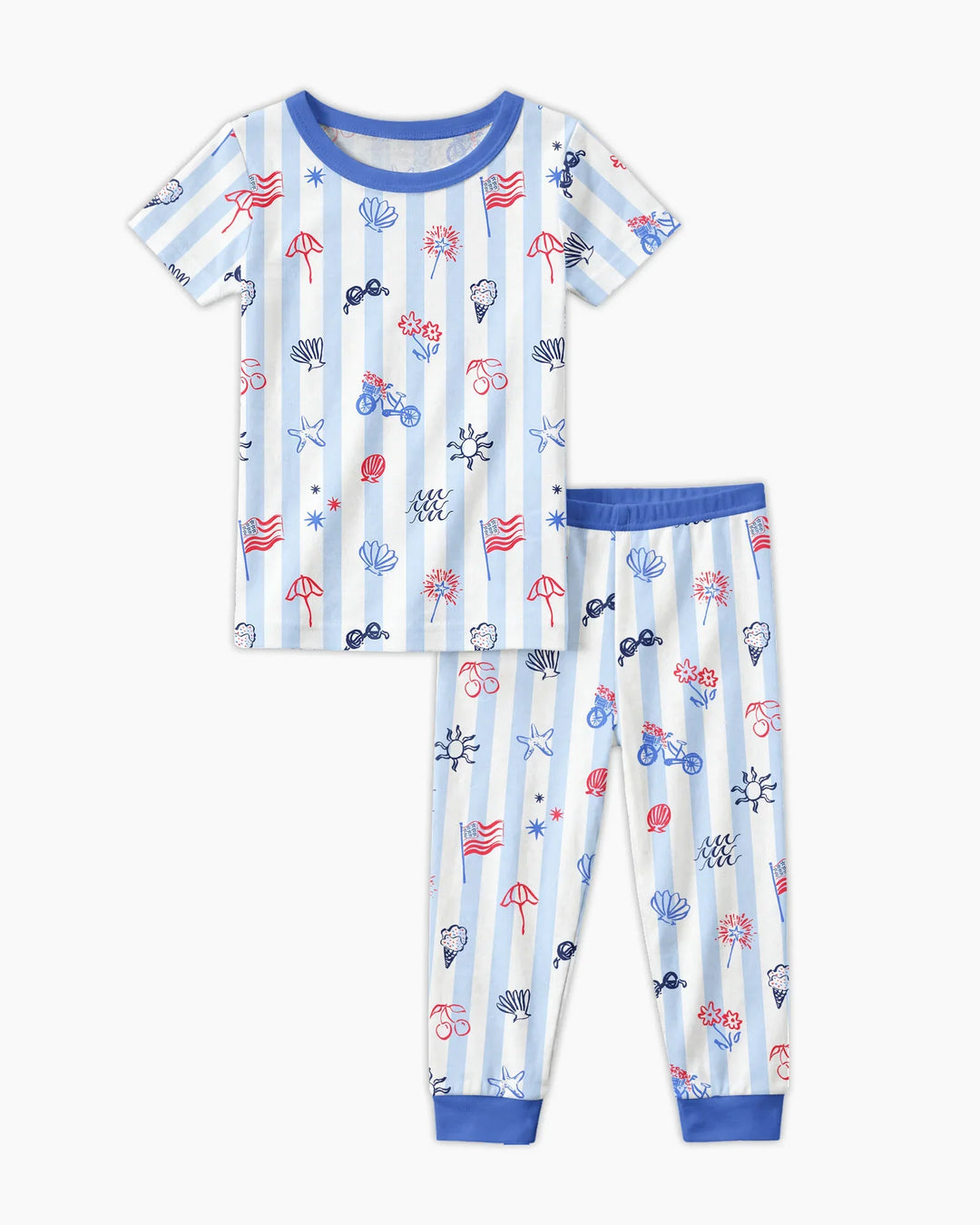 Red, White & Beachy Family Matching Bamboo Two Piece Short Sleeve Pajama Set