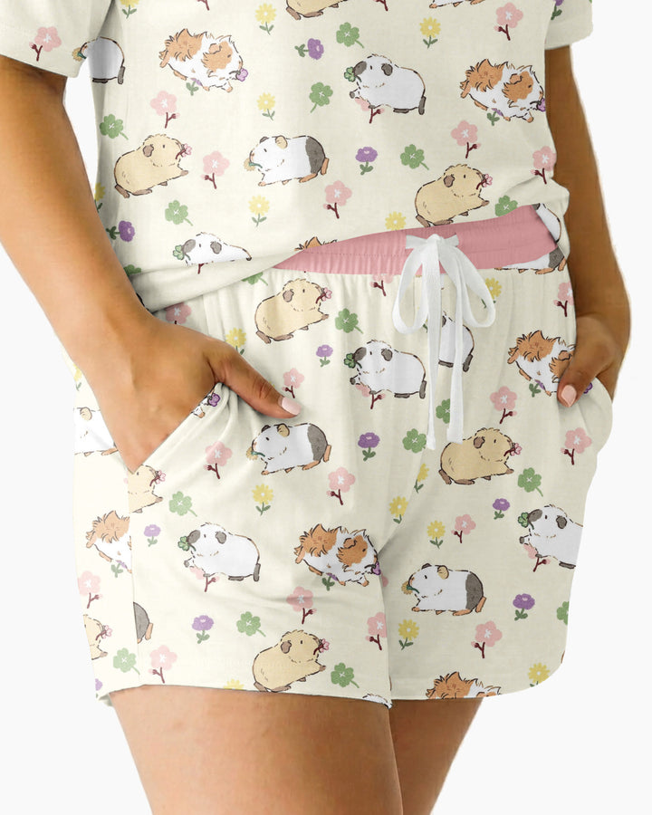 Guinea Pig Garden Bamboo Women Short Sleeve Short Pajama Set