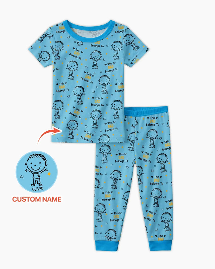 Custom Name This Dad Belongs To Doodle Bamboo Two Piece Short Sleeve Pajama Set