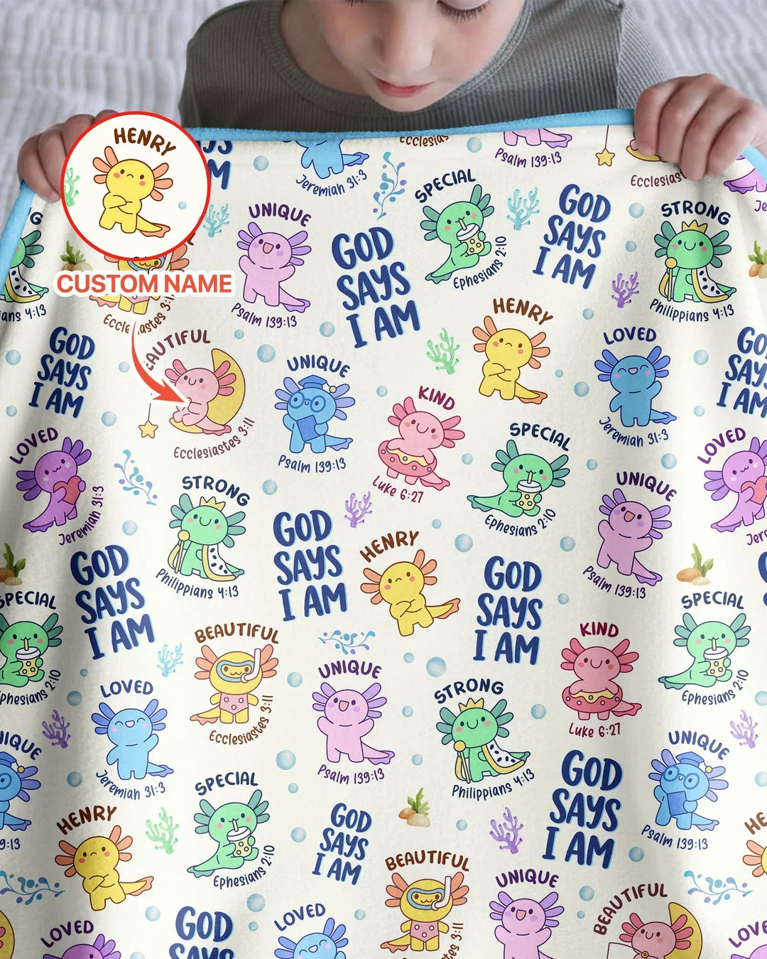 Axolotl God Says I Am Custom Name Bamboo Blanket