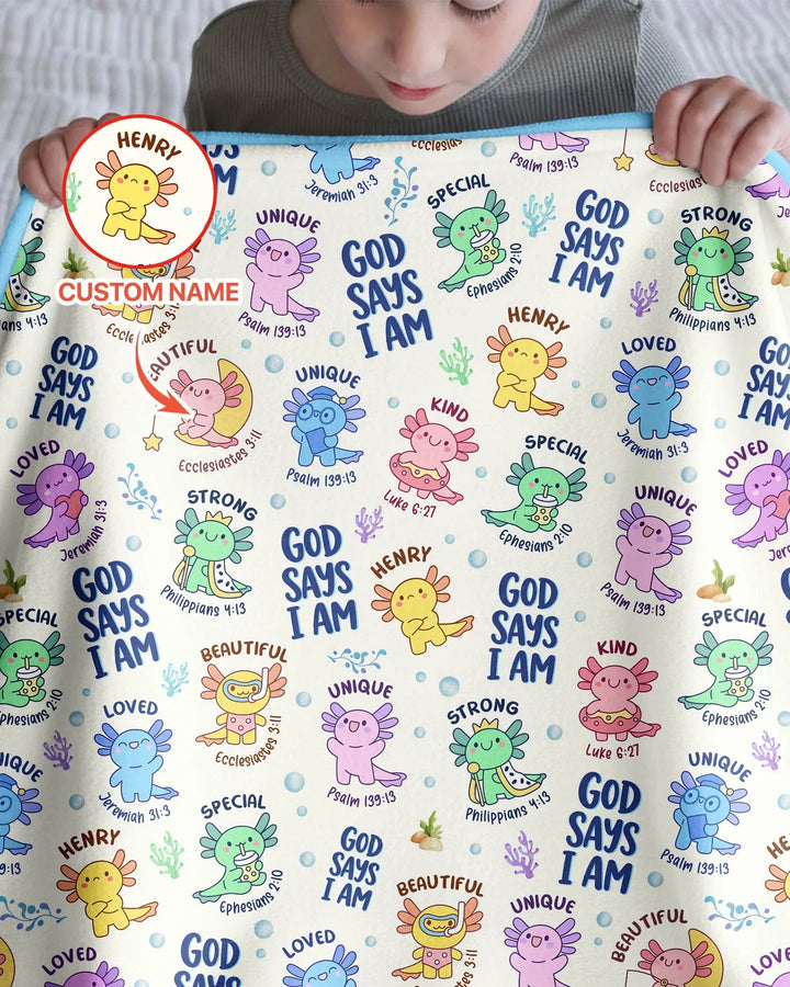 Axolotl God Says I Am Custom Name Bamboo Blanket