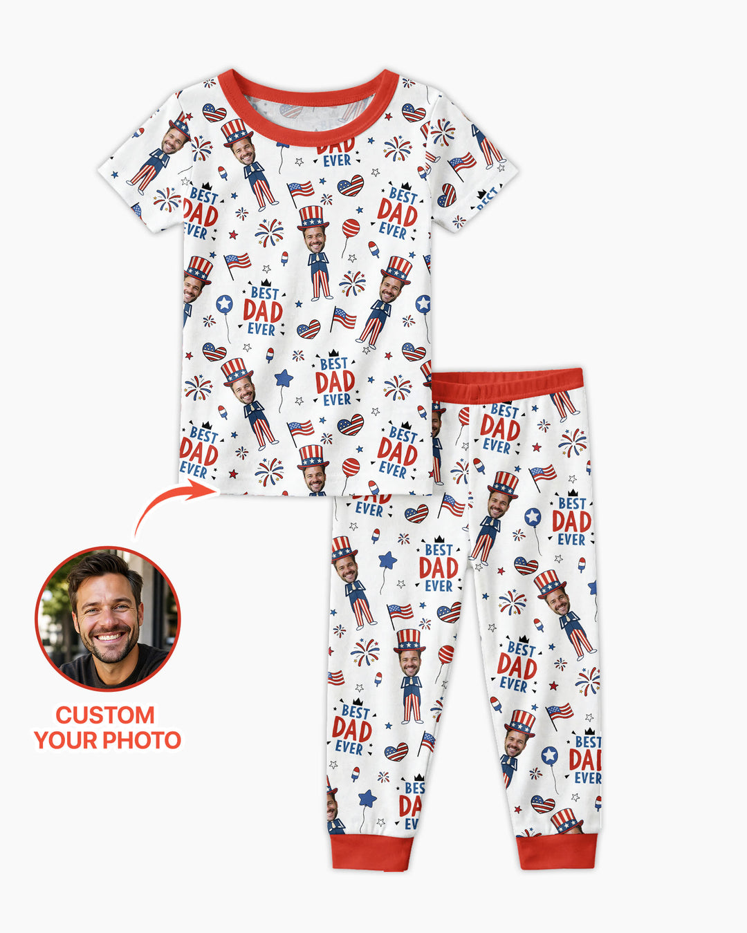 Custom Photo Best Patriotic Family Ever Bamboo Two Piece Short Sleeve Pajama Set