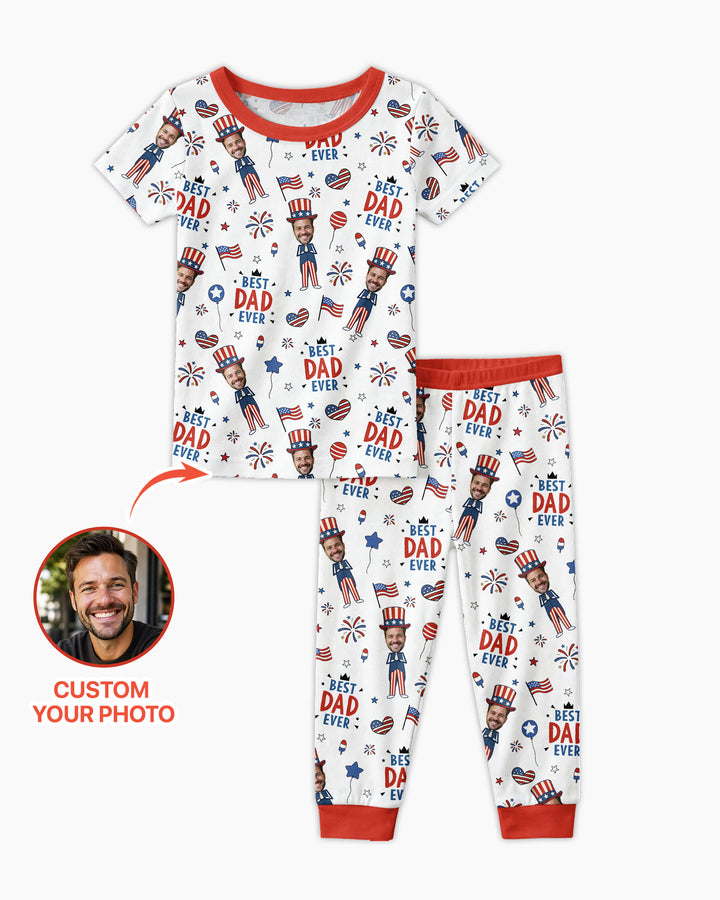 Custom Photo Best Patriotic Family Ever Bamboo Two Piece Short Sleeve Pajama Set
