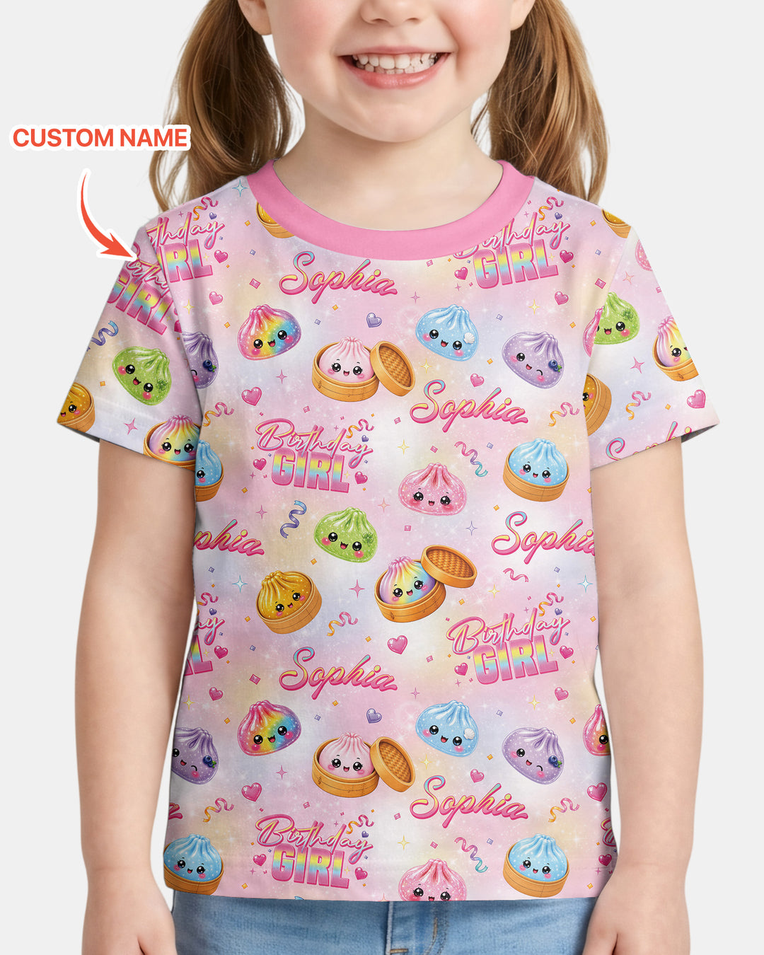 Birthday Girl Glitter Dumpling Bamboo Crewneck T-Shirt