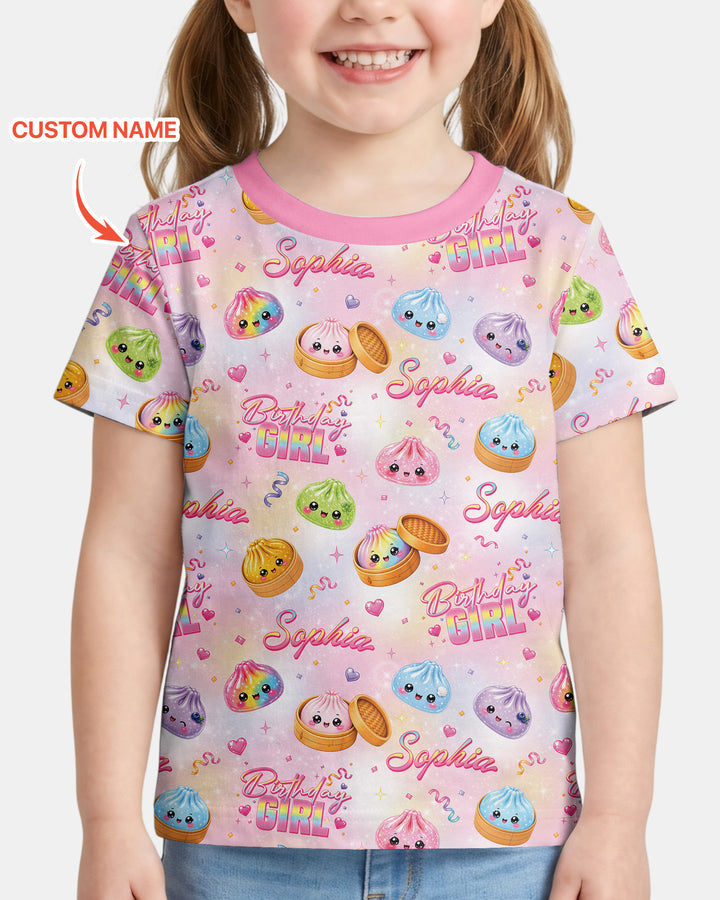Birthday Girl Glitter Dumpling Bamboo Crewneck T-Shirt