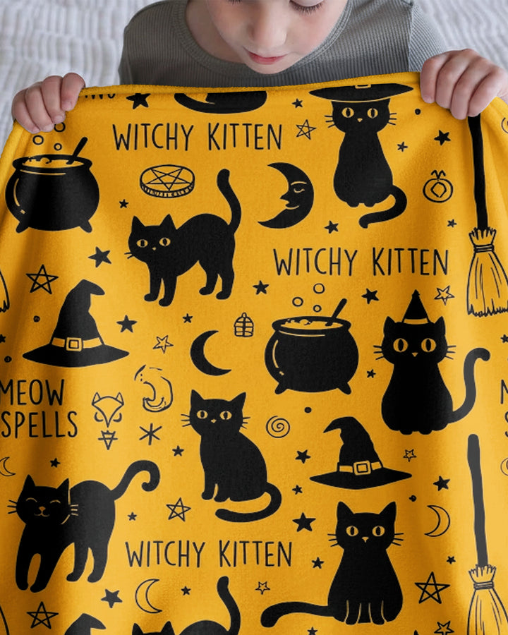 Witchy Kitten Spells Bamboo Blanket