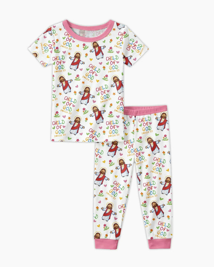 Jesus Loves Me Bamboo Two Piece Short Sleeve Pajama Set