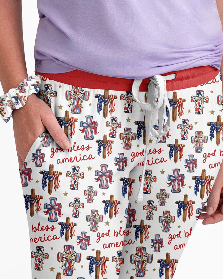 God Bless America Family Matching Bamboo Women Pajama Set