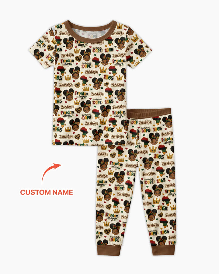 Custom Name Juneteenth Unapologetically Dope Bamboo Two Piece Short Sleeve Pajama Set